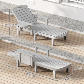 Outsunny Leżanka Ogrodowa z Bocznym Stolikiem i Regulowanym Oparciem, Jasnoszara