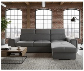 Uniwersalny narożnik rozkładany w kształcie L z pojemnikiem na pościel SALVADA ciemnoszary