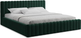 Ciemnozielone tapicerowane łóżko dwuosobowe ze schowkiem ze stelażem 160x200 cm Lemi – Makamii