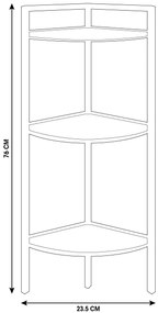 Regał narożny metalowy, 3 półki z MDF,  23,5 x 23,5 x 76 cm