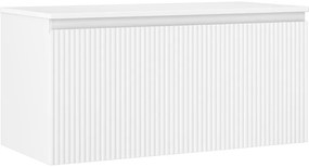 Mexen Rivel szafka łazienkowa podumywalkowa 100 cm z blatem, 1 szuflada, ryflowana , biała mat - 91A20-10047-1-BFC01