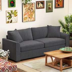 HOMCOM Sofa 3-osobowa z poduszkami ozdobnymi, sofa ze sztruksu do salonu, sypialni, szer. 212 cm, ciemnoszary | Aosom PL