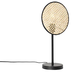 Rustykalna lampa stołowa czarna z rattanem 25 cm - KataKolonialny Oswietlenie wewnetrzne