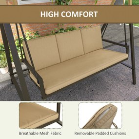 Outsunny Huśtawka Ogrodowa 3-osobowa z Regulowanym Daszkiem Beżowa 200x125x175cm | Aosom PL