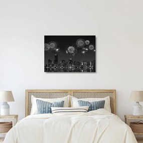 Obraz na szkle - Fajerwerki w Miami, czarno - białe (70x50 cm)