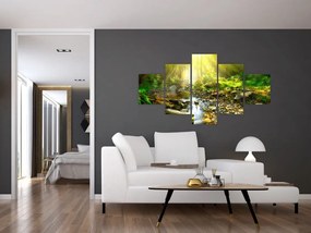 Obraz rzeki w zielonym lesie (125x70 cm)