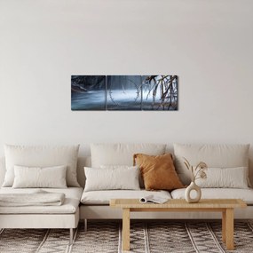 Obraz zimowej laguny (z zegarem) (90x30 cm)