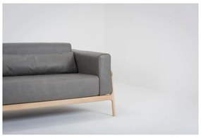 Ciemnoszara sofa z bawolej skóry z konstrukcją z litego drewna dębowego Gazzda Fawn, 240 cm