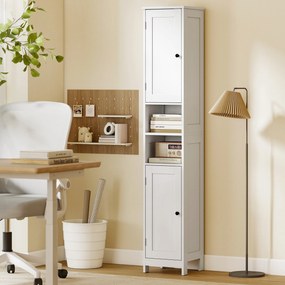 HOMCOM Wysoka smukła szafka łazienkowa z drzwiami, otwarte półki, 30 x 30 x 170 cm, Biały