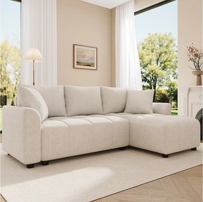 Nowoczesna sofa narożna 3-osobowa - 204 x 127 x 82,5 cm - z 2 poduszkami dekoracyjnymi - do salonu i sypialni - tkanina szenilowa - beżowa