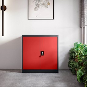 Szafka z pólkami zamykana, warsztatowa BEATA, 900 x 930 x 400 mm, antracytowo-czerwona