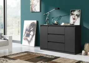 Komoda NUDO - Czarny / Front Czarny / Mat / 120 cm / 3 szuflady