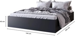 Minimalistyczne czarne łóżko z materacem 140x200 N9-S37