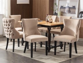 Zestaw 6 aksamitnych krzeseł gondolowych - nogi z litego drewna - beż