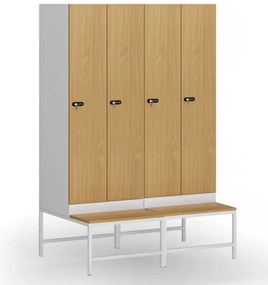 Szafka ubraniowa S1 z ławką, 2-drzwiowa, 1875 x 600 x 500/800 mm, demontaż, zamek mechaniczny z kodem, drzwi laminowane, buk