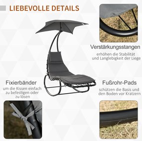 Outsunny Huśtająca się Leżanka Krzesło Huśtawka Relaksacyjna z Dachem Ogród Balkon Biuro Ciemnoszary 185 x 114 x 190 cm