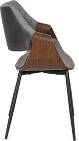 Krzesło Tapicerowane z Drewna Giętego do Salonu DAKOTA Szare/Orzech Welurowe Nowoczesne Loft