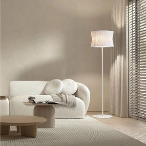 Lampa sto?owa CORA w stylu klasycznym - Wysoko?? 170 cm - E27 40W - plisowany aba?ur wst?gowy ø38,5 cm - kabel 2 m - w??czanie i wy??czanie - stal i biel - IP20