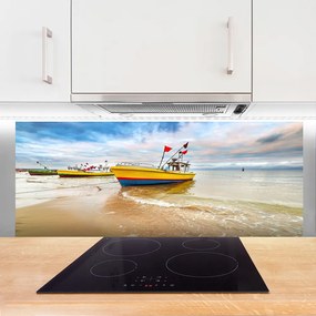 Panel Szklany do Kuchni Kolorowe Łodzie Na Brzegu