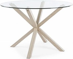Okrągły szklany stół z naturalną nogą o średnicy 114 cm - MAY