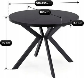 Stół Okrągły Rozkładany LUKAS 100-250 cm Czarny Loft