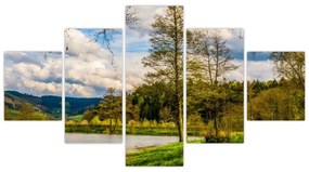 Obraz łodzi nad jeziorem (125x70 cm)