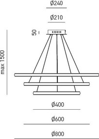 Żyrandol LED Iole S3 60W z funkcją ściemniania - nowoczesne zawieszenie z 3 pierścieniami z tytanowego aluminium, ciepłe światło 3000K, 3000lm, elegancki design
