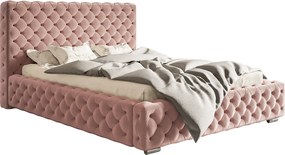 Łóżko pikowane 140x200 cm Adonis - pojemnik i stelaż metalowy, tkanina aksamitna - różowy (Amor Velvet 4308)