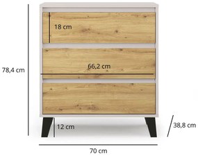 Skandynawska komoda na czarnych nóżkach kaszmir + dąb artisan C2-N07