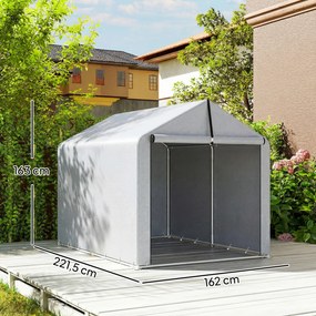 Outsunny Namiot garażowy 2,2 x 1,6 m Wodoodporny namiot na narzędzia ze zwijaną drzwią, dach dwuspadowy, stalowy stelaż, odporny na UV Jasnoszary | Aosom PL