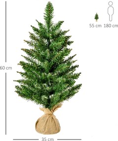 HOMCOM Mini Choinka ze sztucznym śniegiem, 60 cm wysokości, ze stojakiem cementowym, Kolorowa