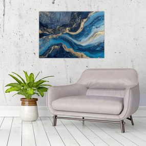 Obraz - Abstrakcyjny niebiesko-złoty marmur (70x50 cm)
