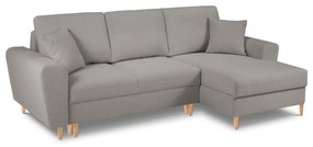 Jasnoszary rozkładany/ze schowkiem narożnik z materiału bouclé (prawostronny/z szezlongiem) Kyoto – Cosmopolitan Design