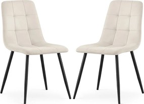 2x Welurowe krzesło tapicerowane pikowane Beżowe NERO Czarne nogi