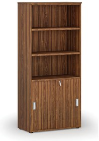 Szafa biurowa kombinowana PRIMO WOOD, drzwi przesuwne na 2 poziomach, 800 x 420 x 1781 mm, orzech