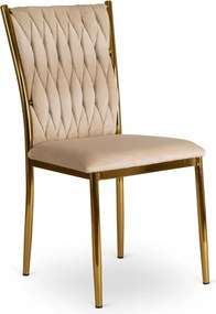 Krzesło Tapicerowane Plecione do Salonu DAN Kremowe Welurowe Nowoczesne Glamour