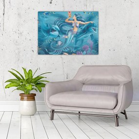 Obraz - Syrenka z delfinami (70x50 cm)