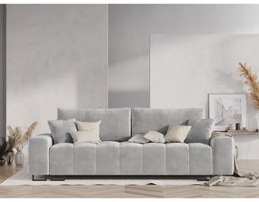 Jasnoszara aksamitna rozkładana sofa ze schowkiem 250 cm Wicklow – Cosmopolitan Design