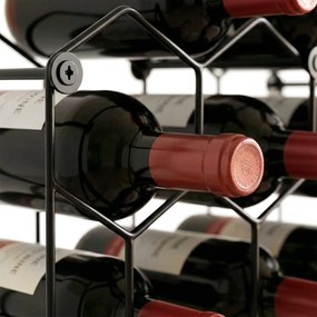 HOMCOM Stojak na wino na 13 butelek z designem plastra miodu, regulowanymi nóżkami, zabezpieczeniem przed przewróceniem, metalowy, 43 x 15,5 x 31 cm, czarny | Aosom PL