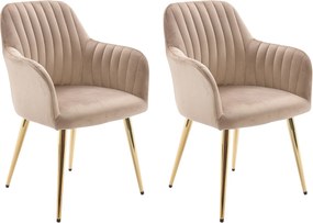 Zestaw 2 krzeseł z podłokietnikami z weluru i złotego metalu - Beżowy - ELEANA