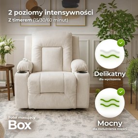 Fotel Masujący BOX 2 Rozkładany z Podnóżkiem Kremowy Nowoczesny