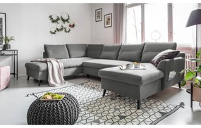 Jasnoszara aksamitna rozkładana sofa w kształcie litery "U" Miuform Stylish Stan, lewostronna