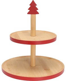 Patera bambusowa na ciastka, 2 poziomy, czerwony