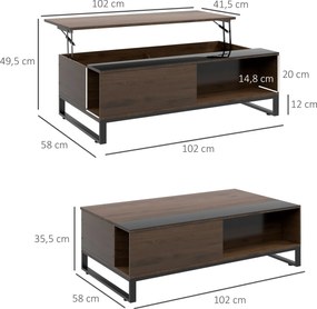 HOMCOM Stolik kawowy, stolik pomocniczy z regulowaną wysokością blatu, stolik do sofy ze stali