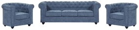 Kanapa 3-osobowa i 2 fotele z niebieskiej tkaniny CHESTERFIELD