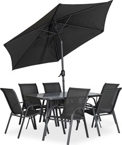 Zestaw Mebli Ogrodowych NEBRASKA Szary 6 Krzeseł Stół Tarasowy Parasol Nowoczesny