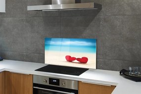 Szklany Panel Serca czerwone morze piasek