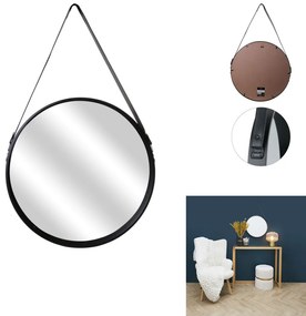 PROMOCJA Czarny okrągły lustro ze skórzaną rączką NAHAD Ø50 cm II jakość