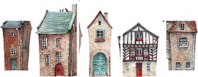 Obraz - Domy akwarelowe (125x70 cm)