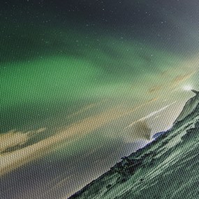 Obraz zorzy polarnej (z zegarem) (90x30 cm)